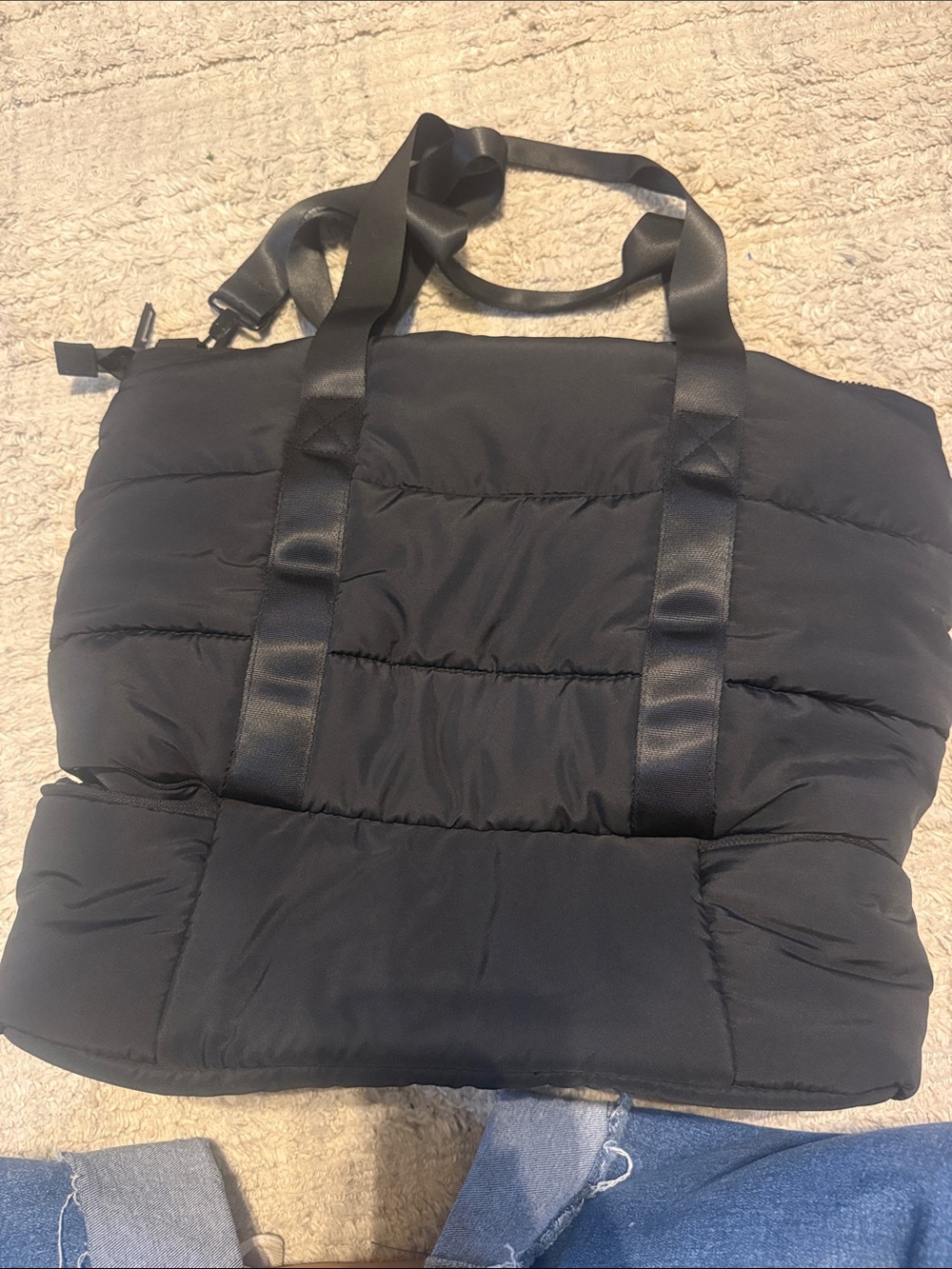 Wilo The Label Black Nylon Puffer Gym Bag Travel Tote Shoulder Bag - Picture 4 of 6